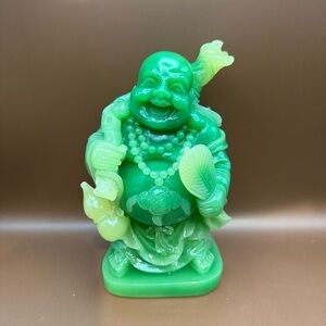 Neon Green Jade Like Happy Laughing Wealth & Abundance Buddha Table Statue 8”